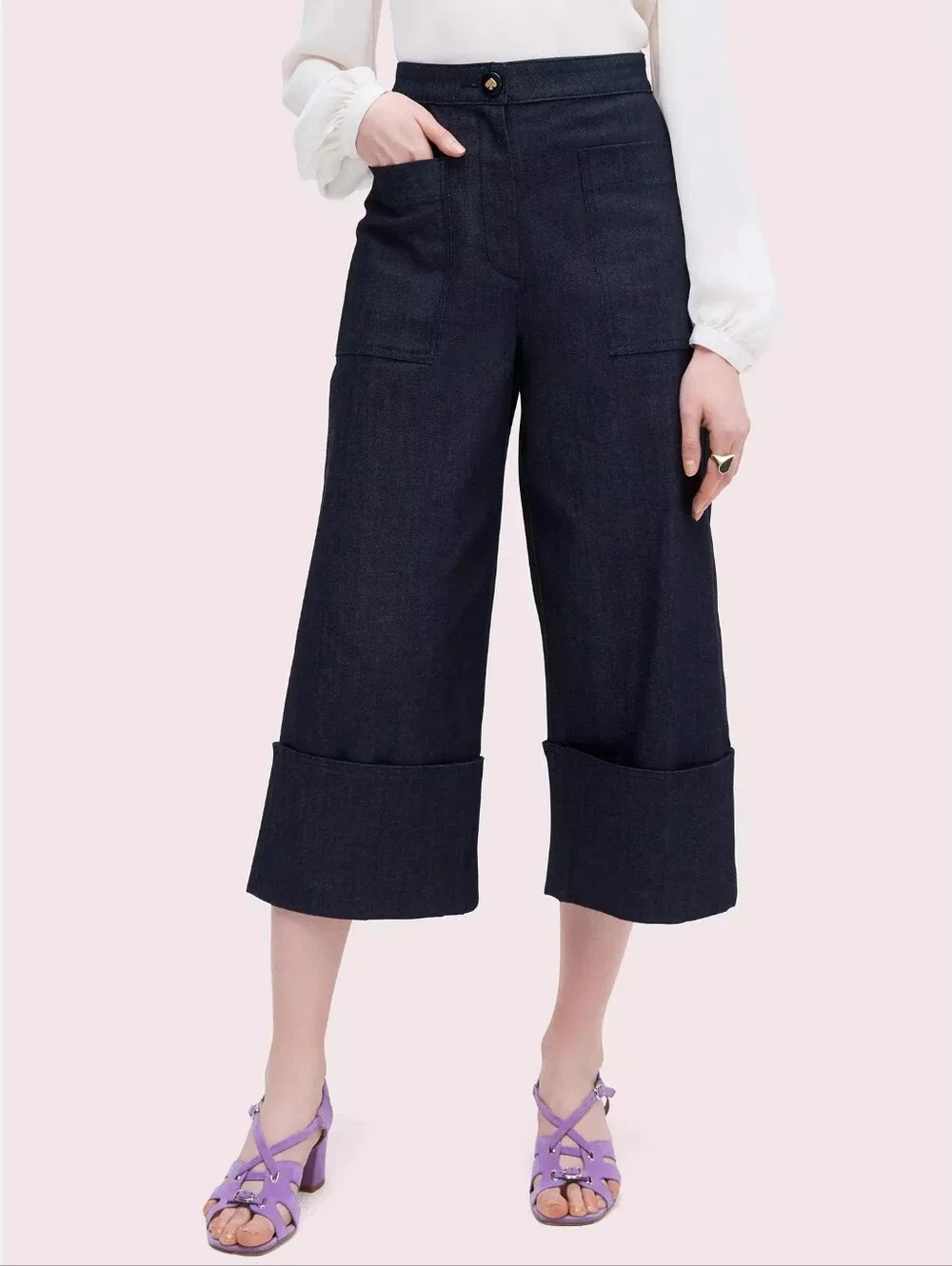 Kate Spade Wide-Leg Cropped Denim Culottes - Dark Indigo SZ 2 New No Tags
